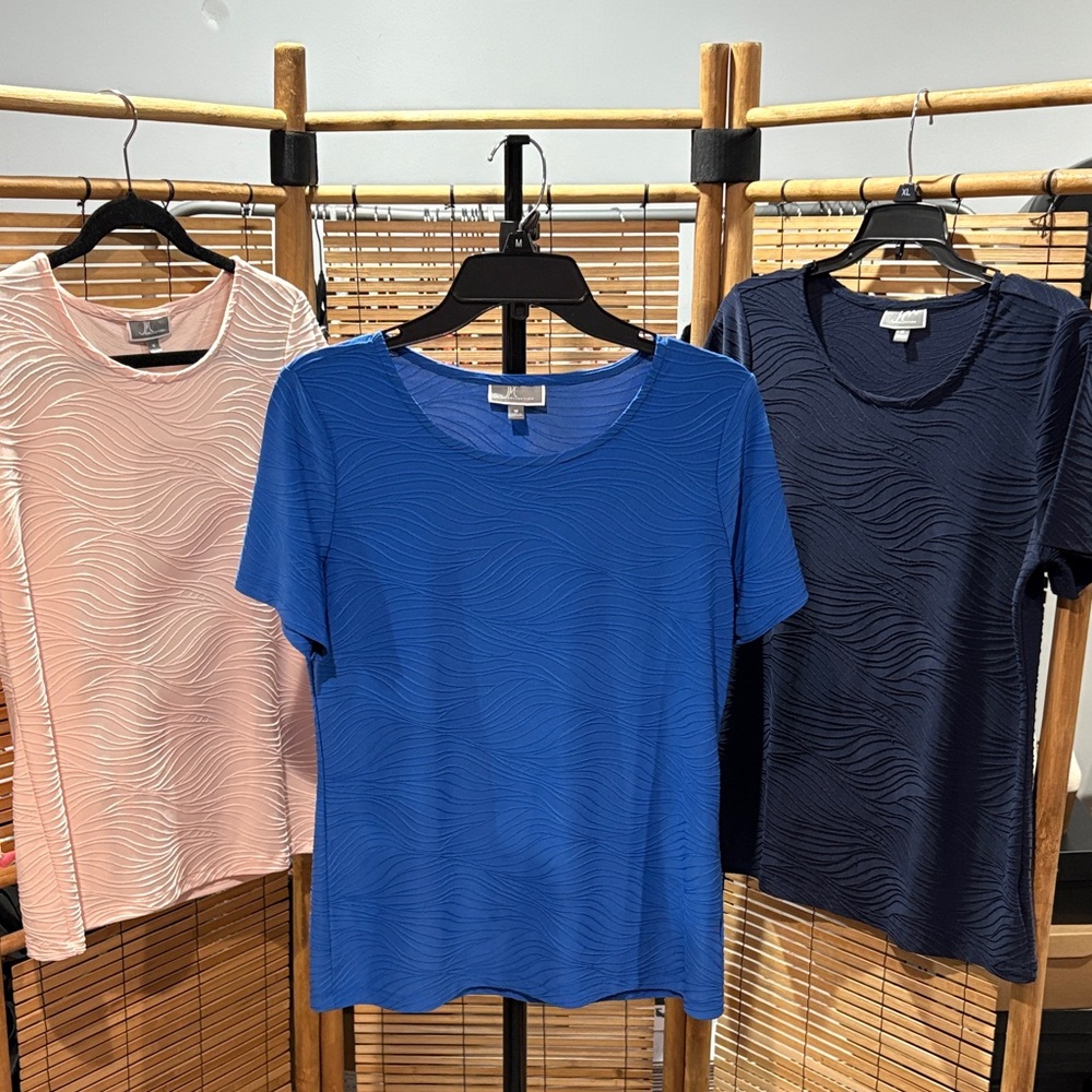 JM Collection Textured Short Sleeve Tops - Light Pink, Royal Blue, Dark Navy